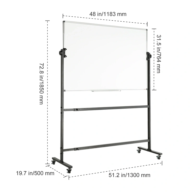 Magnetic Mobile Rollingwhiteboard Double-Sided 48x32